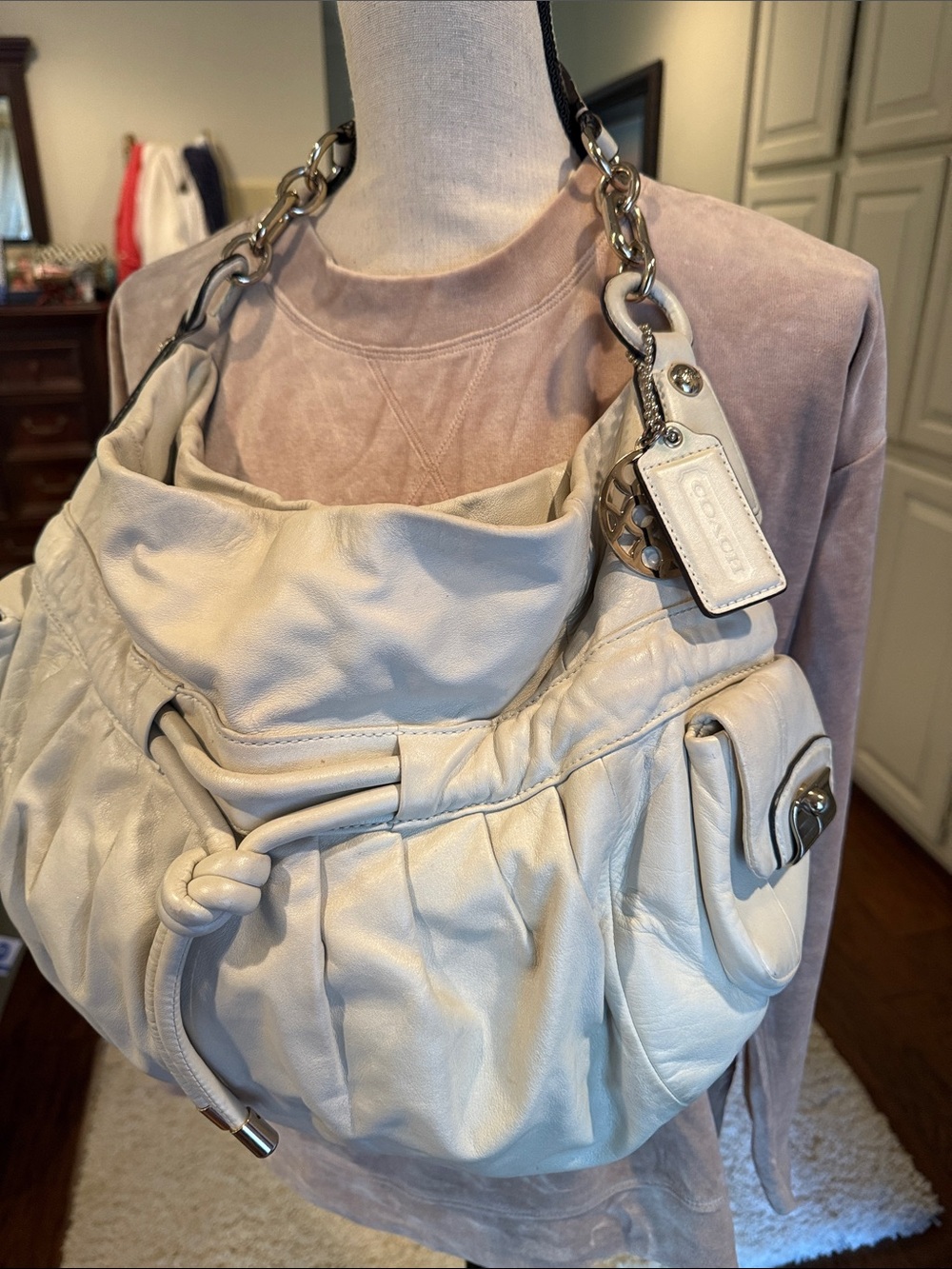 Coach Cream Leather Hobo Shoulder Bag